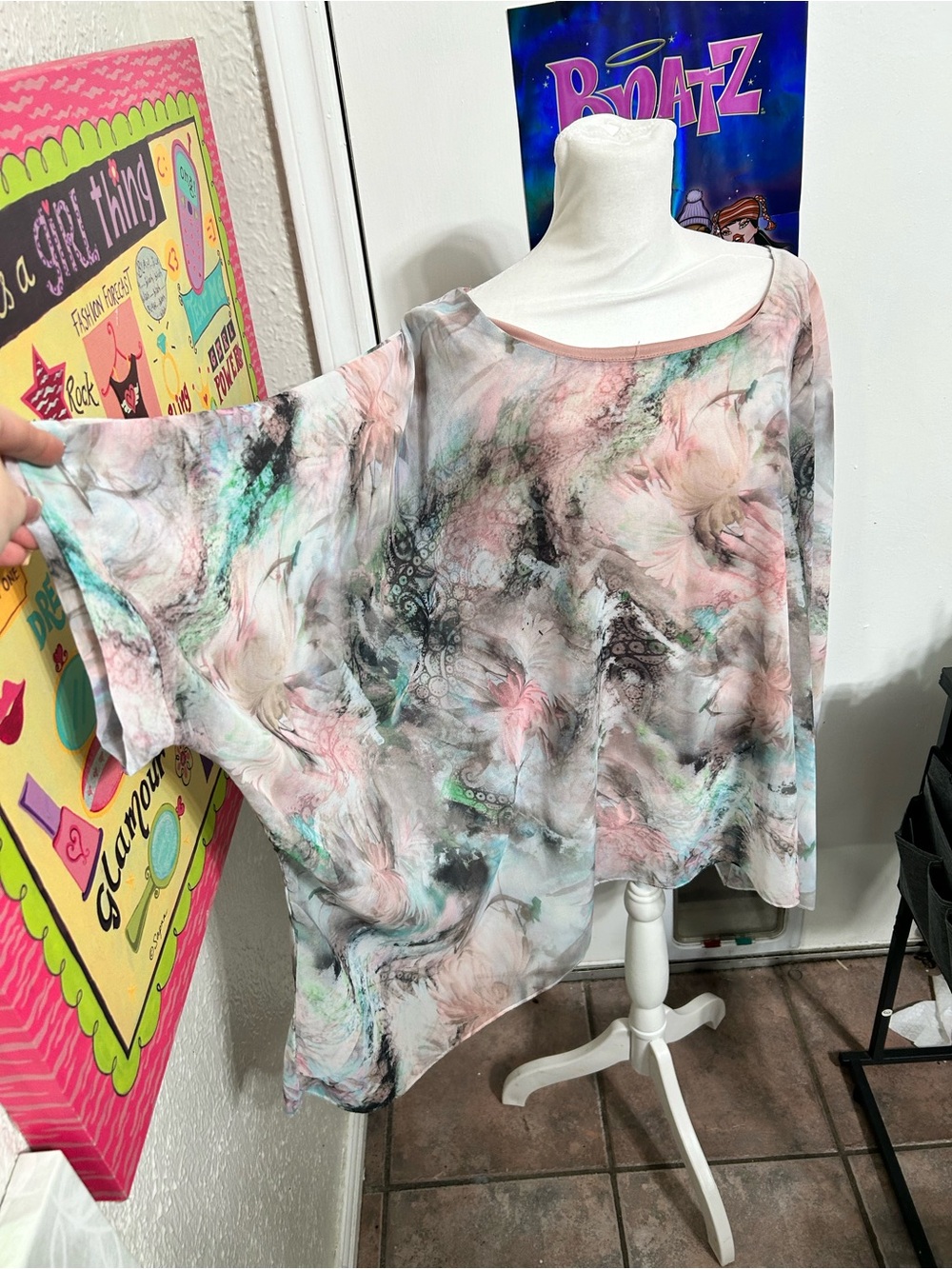 Women's Pastel Watercolor Flowing Top - Lightweight Boho poncho Blouse